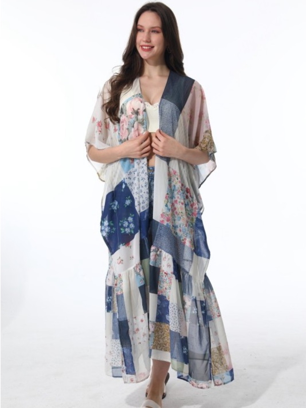 175.Multcolor patchwork oversized kimono cardigan